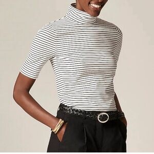 J.Crew Striped Cotton Blend Elbow Sleeve Mock Neck Top